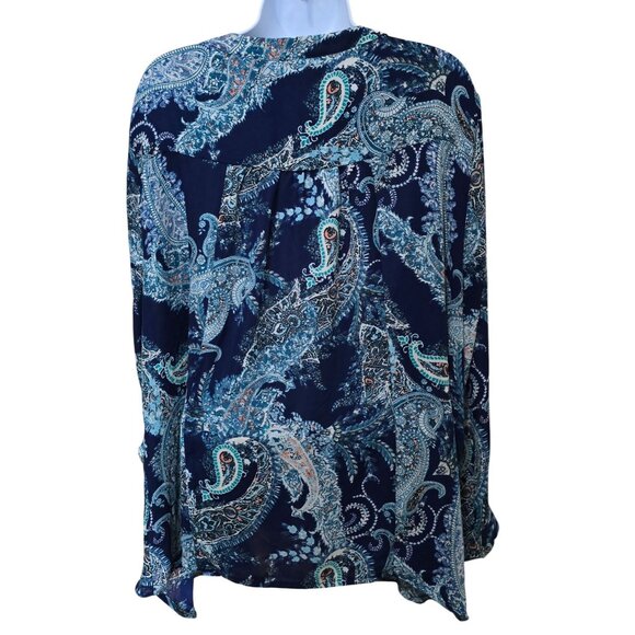 Simply Emma Womens Paisley Long Sleeve Tunic Top 2X Navy & Teal Polyester - Picture 4 of 7